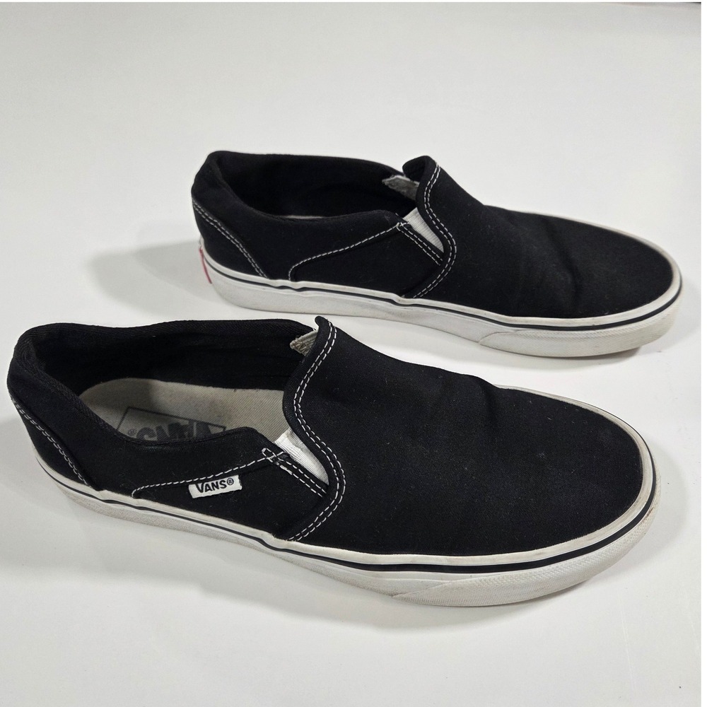 Vans Classic Slip-On Black Canvas Sneakers Womens 9.5 Low Top Skate Shoes 500714